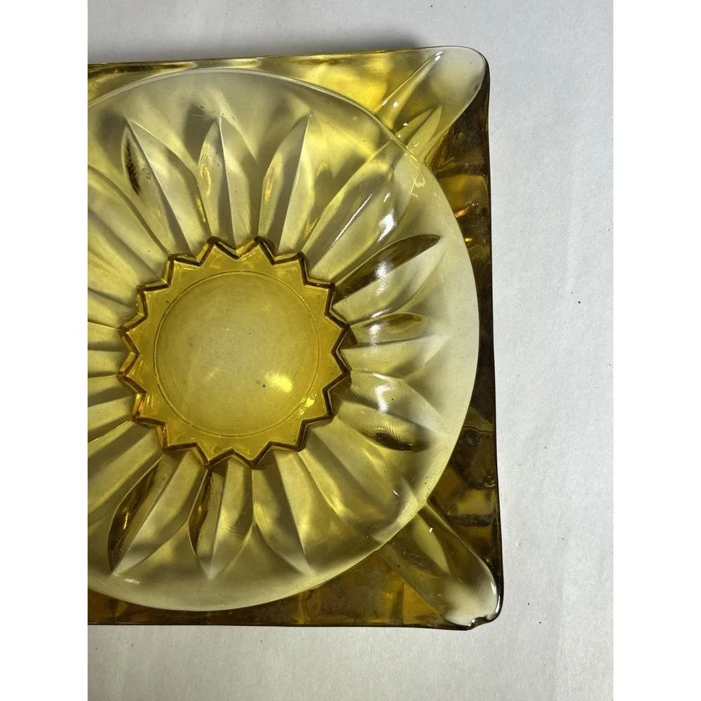 VTG Anchor Hocking MCM Square Amber Heavy Glass Ashtray SET 6.5 Inch Square